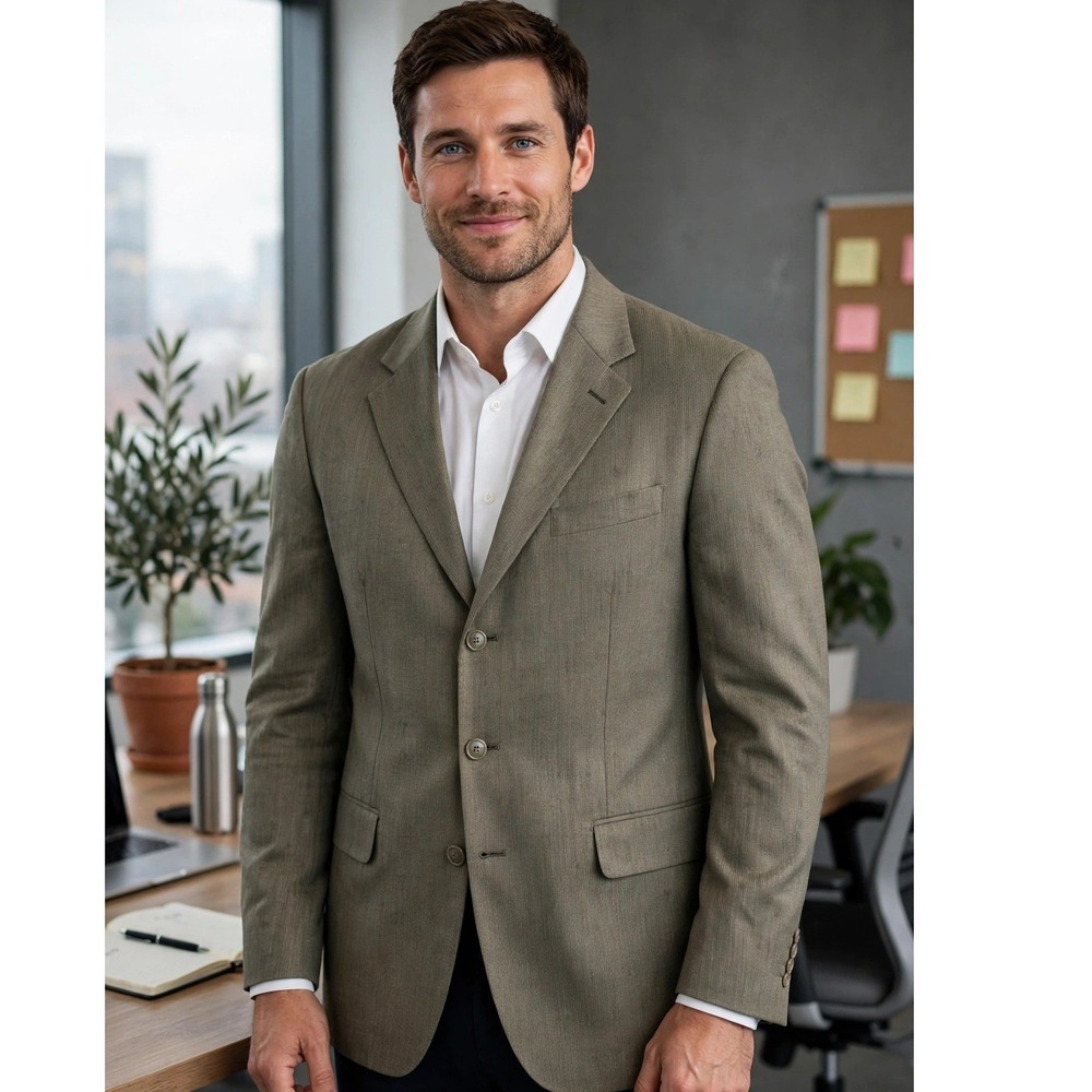 Paulo Solari Mens 42 Regular Blazer Gray Subtle Texture Athletic Fit Suit Jacket